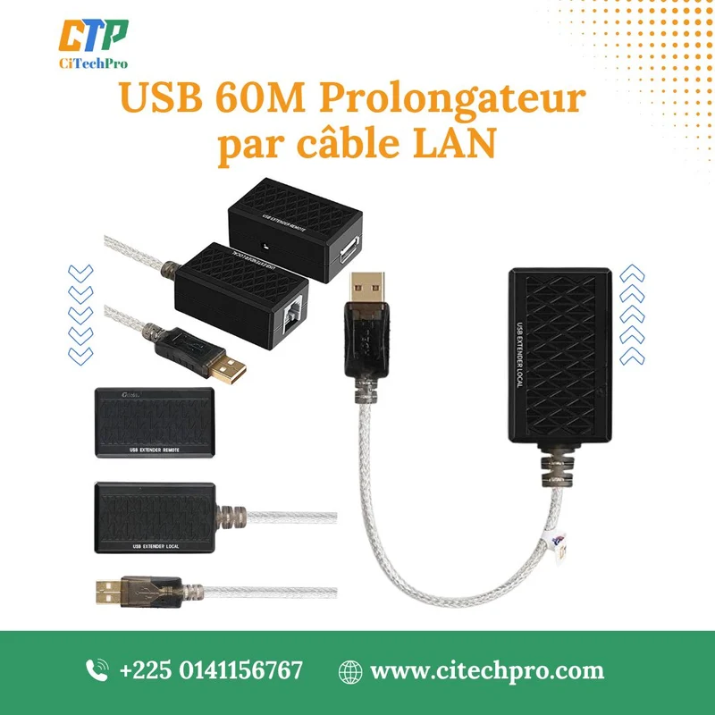 Extender USB 60M avec Câble LAN