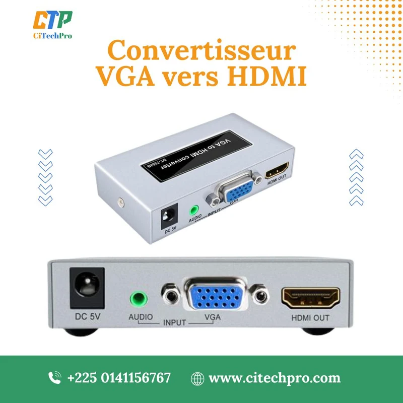 Adaptateur Convertisseur VGA vers HDMI avec Audio 3.5mm – Full HD 1080p