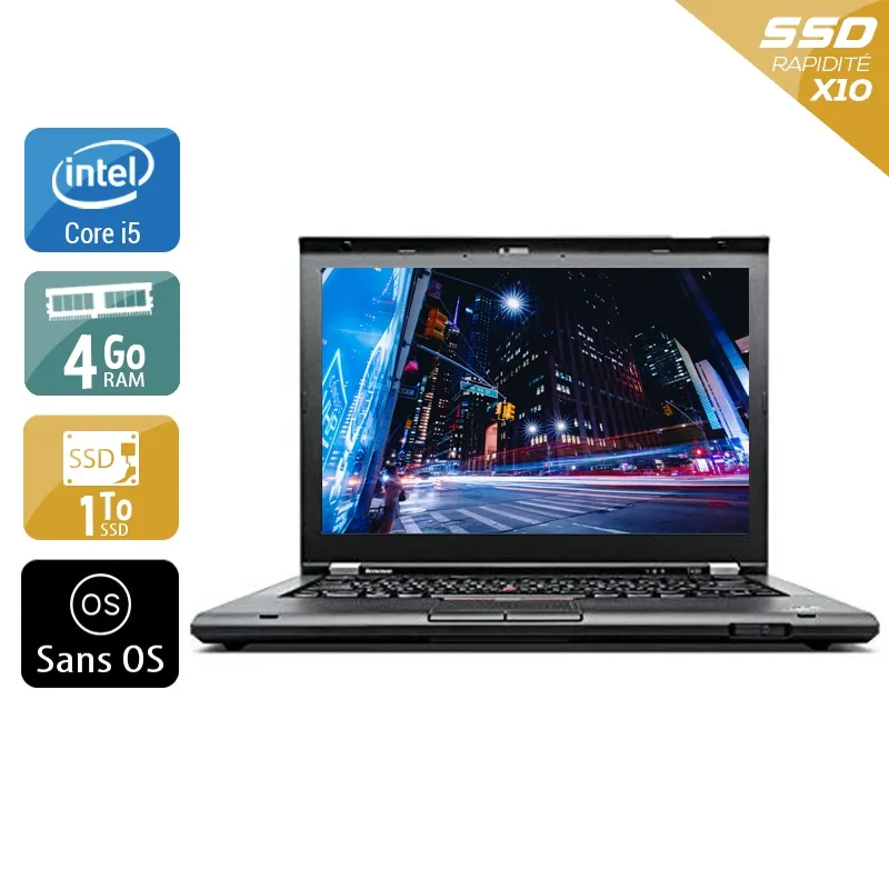 ThinkPad T430 14,1" 2012 - Intel Core i5 2,6Ghz - 2 - 4Go DDR4 - 1To SSD - Intel HD Graphics 4000 - Gris / Noir - Sans OS - AZERTY