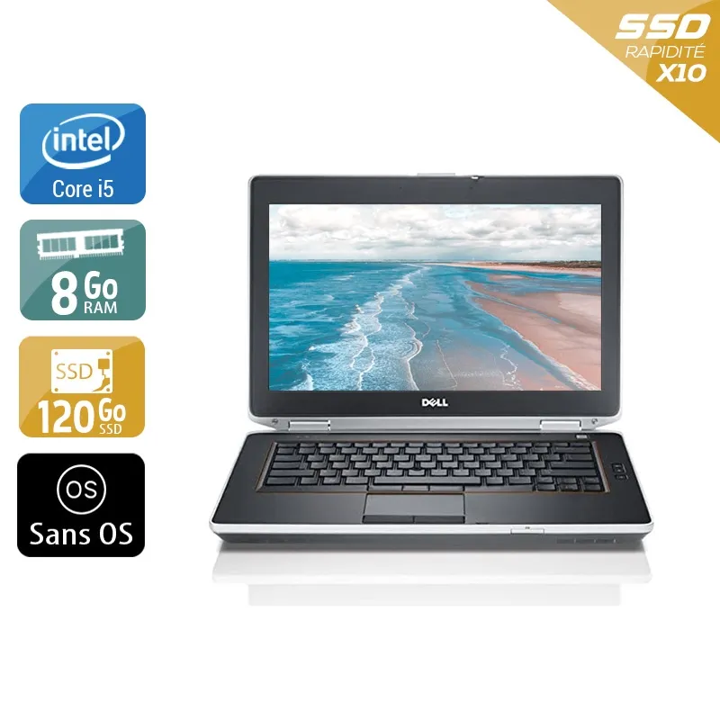Latitude E6420 14" 2011 - Intel Core i5 2,5Ghz - 2 - 8Go DDR3 - 120Go SSD - Intel HD Graphics 3000 - Gris / Noir - Sans OS - AZERTY