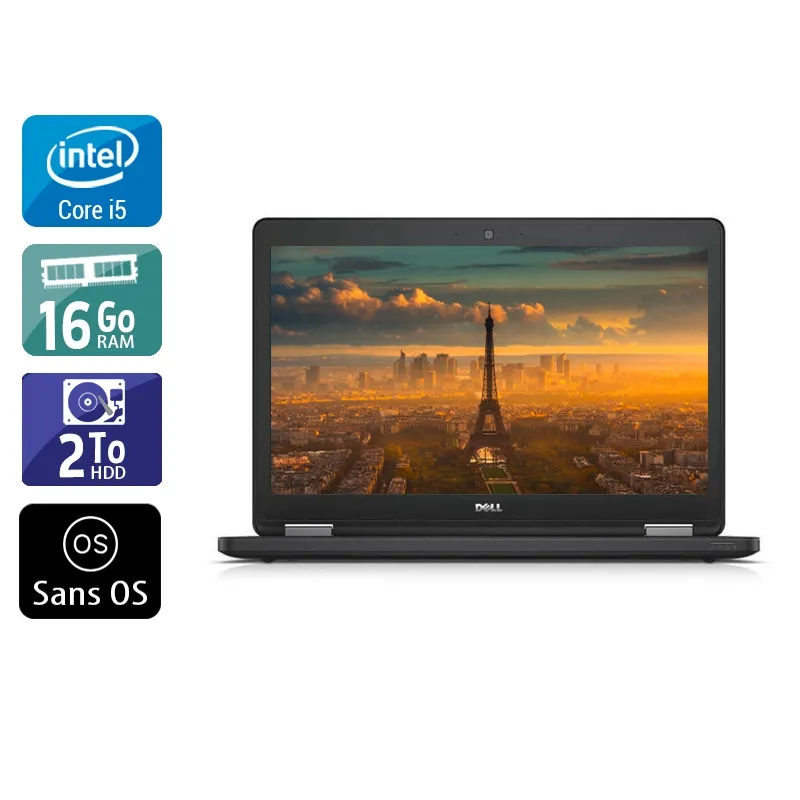 Latitude E5550 15,6" 2015 - Intel Core i5 2,3Ghz - 2 - 16Go DDR3 - 2To HDD - Intel HD Graphics 5500 - Gris / Noir - Sans OS - AZERTY