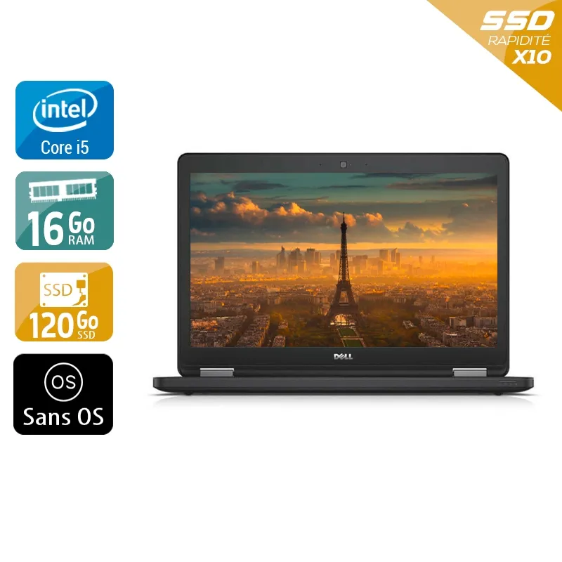 Latitude E5550 15,6" 2015 - Intel Core i5 2,3Ghz - 2 - 16Go DDR3 - 120Go SSD - Intel HD Graphics 5500 - Gris / Noir - Sans OS - AZERTY