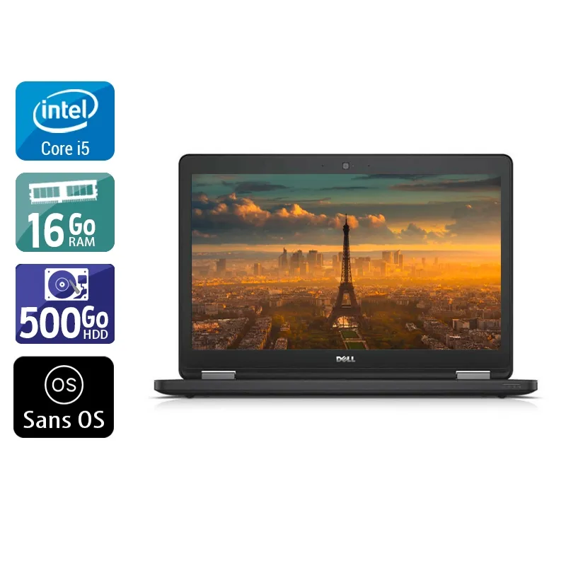 Latitude E5550 15,6" 2015 - Intel Core i5 2,3Ghz - 2 - 16Go DDR3 - 500Go HDD - Intel HD Graphics 5500 - Gris / Noir - Sans OS - AZERTY