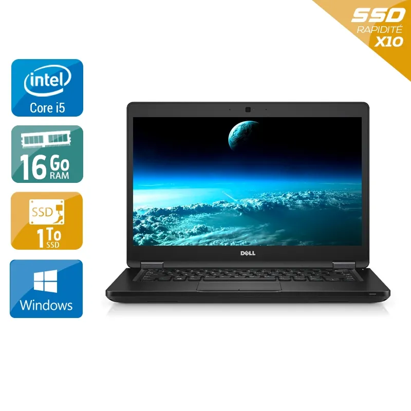 Latitude 5480 14" 2016 - Intel Core i5 3,1Ghz - 2 - 16Go DDR4 - 1To SSD - Intel HD Graphics 620 - Gris / Noir - Windows 10 - AZERTY
