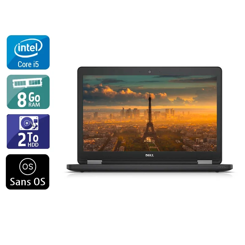 Latitude E5550 15,6" 2015 - Intel Core i5 2,3Ghz - 2 - 8Go DDR3 - 2To HDD - Intel HD Graphics 5500 - Gris / Noir - Sans OS - AZERTY