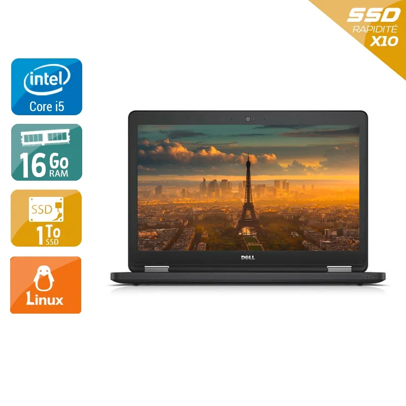 Latitude E5550 15,6" 2015 - Intel Core i5 2,3Ghz - 2 - 16Go DDR3 - 1To SSD - Intel HD Graphics 5500 - Gris / Noir - Linux - AZERTY