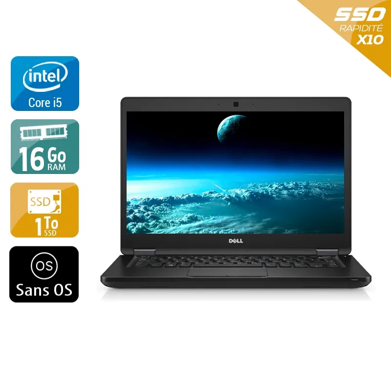 Latitude 5480 14" 2016 - Intel Core i5 3,1Ghz - 2 - 16Go DDR4 - 1To SSD - Intel HD Graphics 620 - Gris / Noir - Sans OS - AZERTY