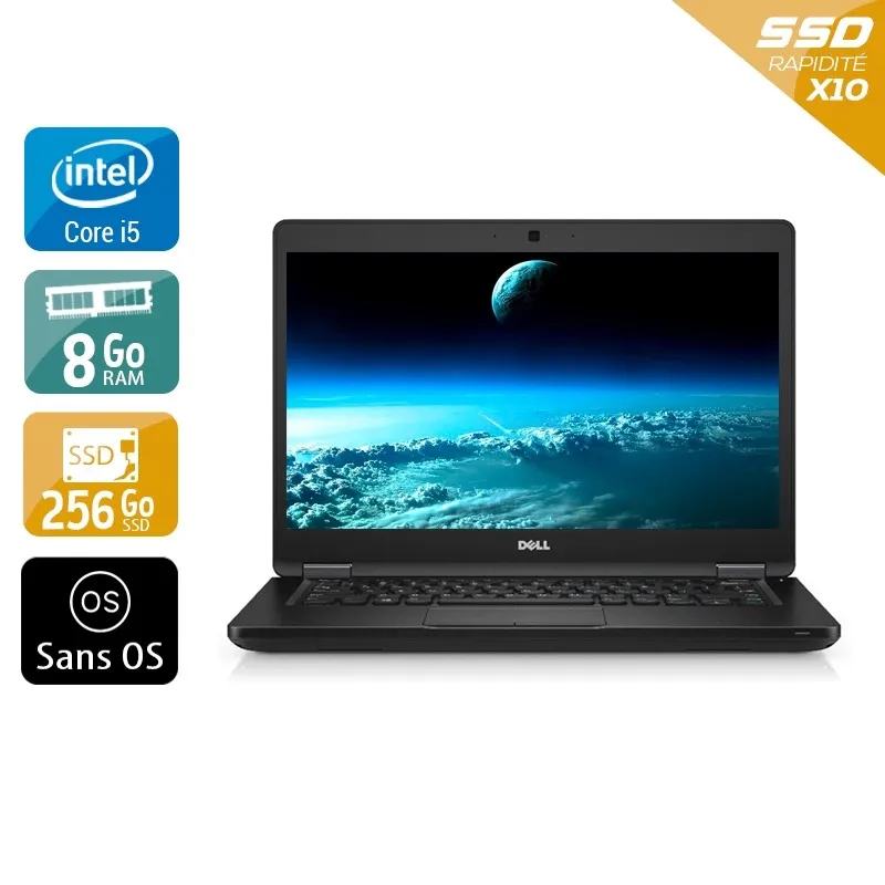 Latitude 5480 14" 2016 - Intel Core i5 3,1Ghz - 2 - 8Go DDR4 - 256Go SSD - Intel HD Graphics 620 - Gris / Noir - Sans OS - AZERTY