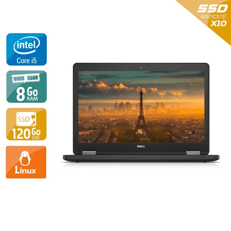 Latitude E5550 15,6" 2015 - Intel Core i5 2,3Ghz - 2 - 8Go DDR3 - 120Go SSD - Intel HD Graphics 5500 - Gris / Noir - Linux - AZERTY