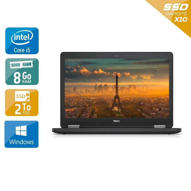 Latitude E5550 15,6" 2015 - Intel Core i5 2,3Ghz - 2 - 8Go DDR3 - 2To SSD - Intel HD Graphics 5500 - Gris / Noir - Windows 10 - AZERTY