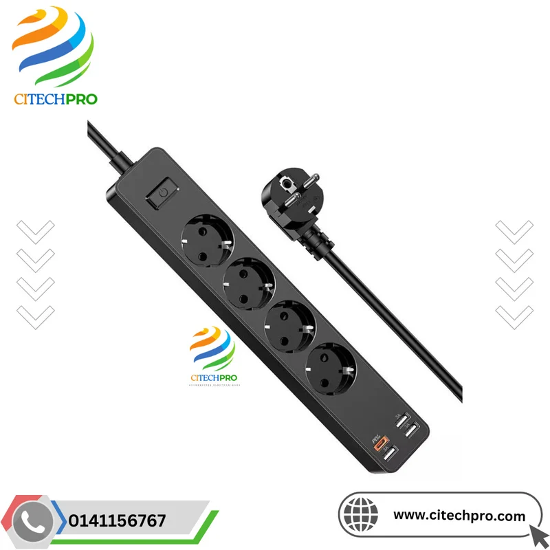 Multiprise de Protection Contre les Surtensions avec 4 ports USB Pour Charger le Cellulaire/Tablettes