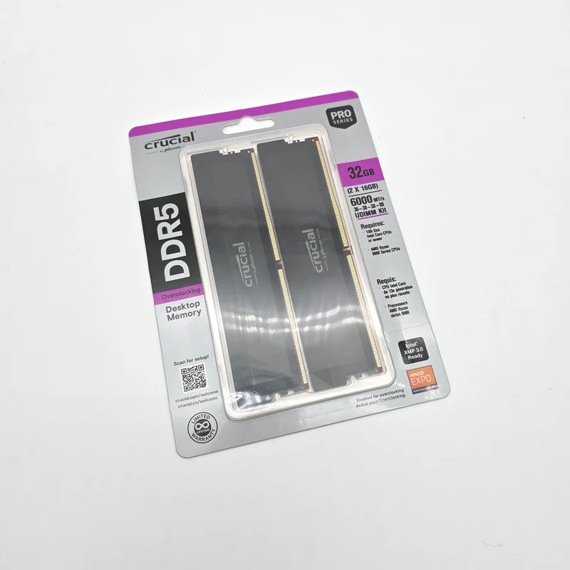 Micron Crucial 32GB DDR5 Pro Overclocking, 6000MHz, CL36-38-38-80 Memory RAM (2x16GB)