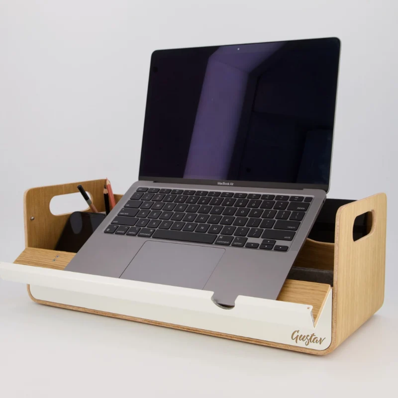 Gustav Original XL Desk Organizer & Laptop Stand Oak/White up to 17"